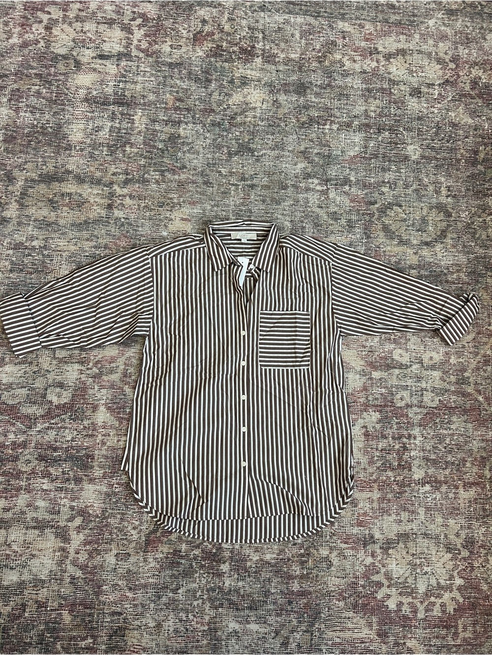 LOFT Brown and White Striped Women’s Button-Down Shirt